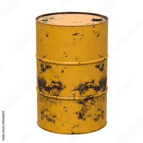 Old rust metal barrel oil isolated on white background. 3d render illustration