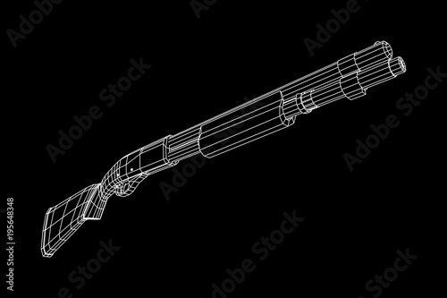 Shotgun rifle hunting carbine wireframe low poly mesh vector illustration