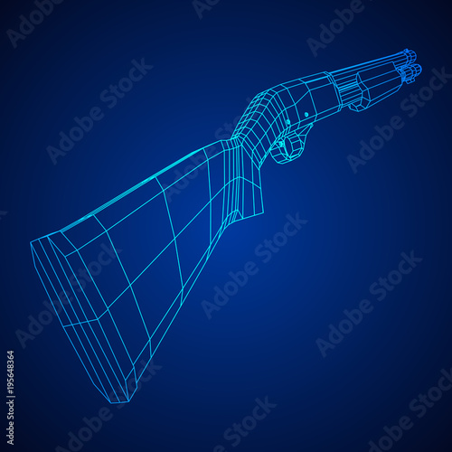 Shotgun rifle hunting carbine wireframe low poly mesh vector illustration