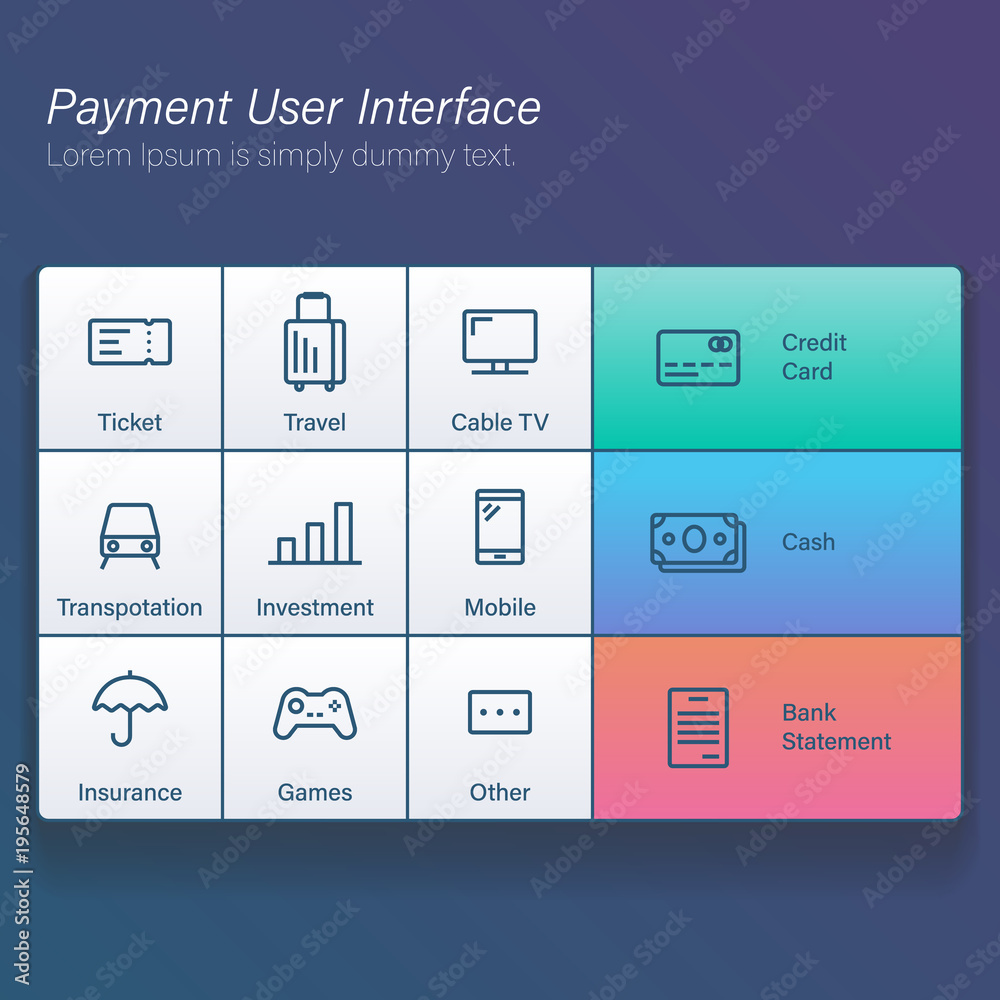 Monitoring dashboard lifestyle for ATM payment application user interface  vector illustration Stock Vector | Adobe Stock