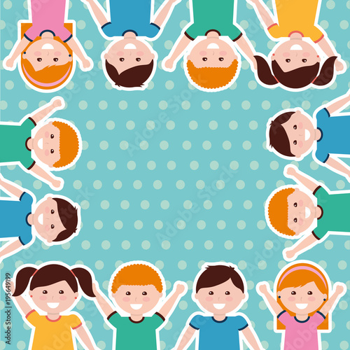happy cartoon kids border with dots background vector illustration