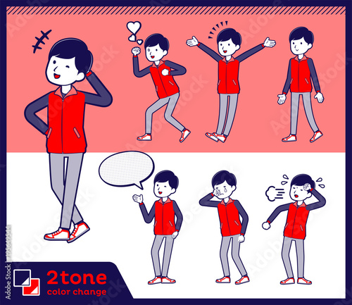 2tone type Store staff red uniform men_set 03