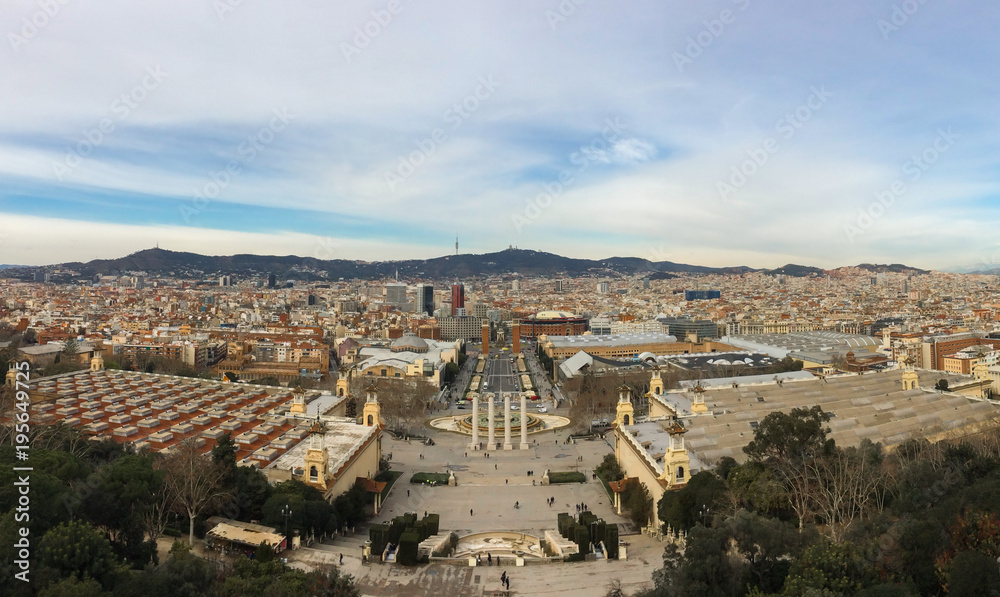 Panoramic city view from the Museu Nacional d'Art de Catalunya, Barcelona