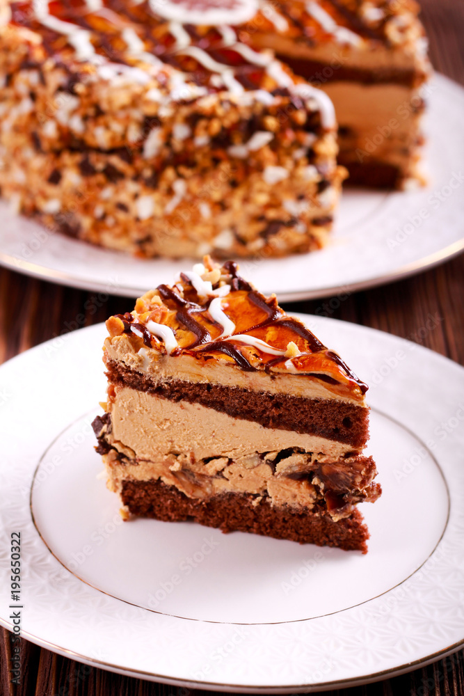 Caramel and nut layered cake, sliced Caramel and nut layered cake, sliced