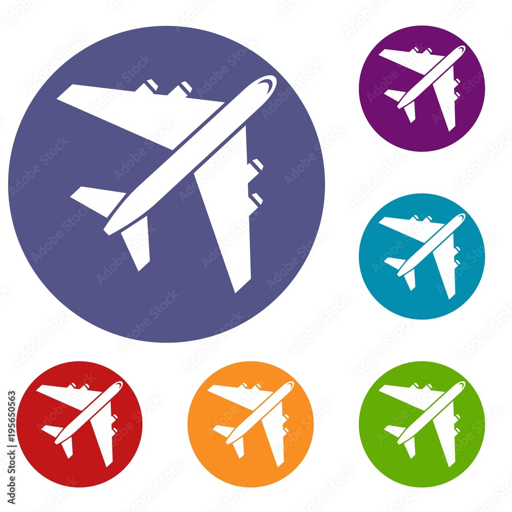 Passenger airliner icons set