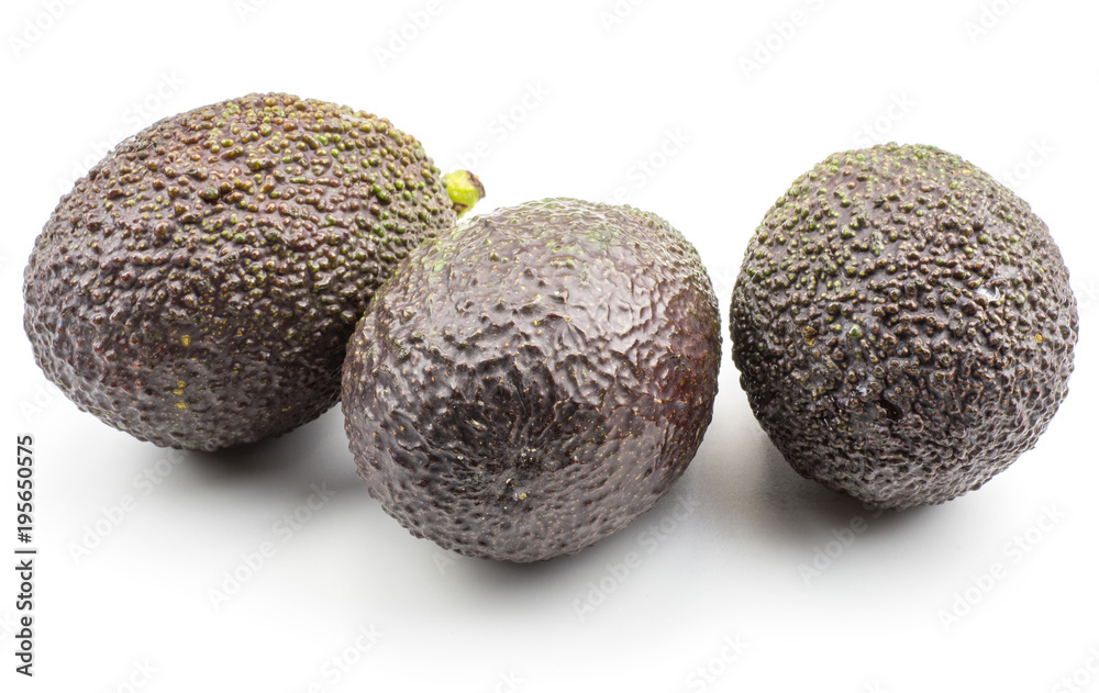 Three avocado (green brown alligator pear) isolated on white background. Three avocado (green brown alligator pear) isolated on white background.