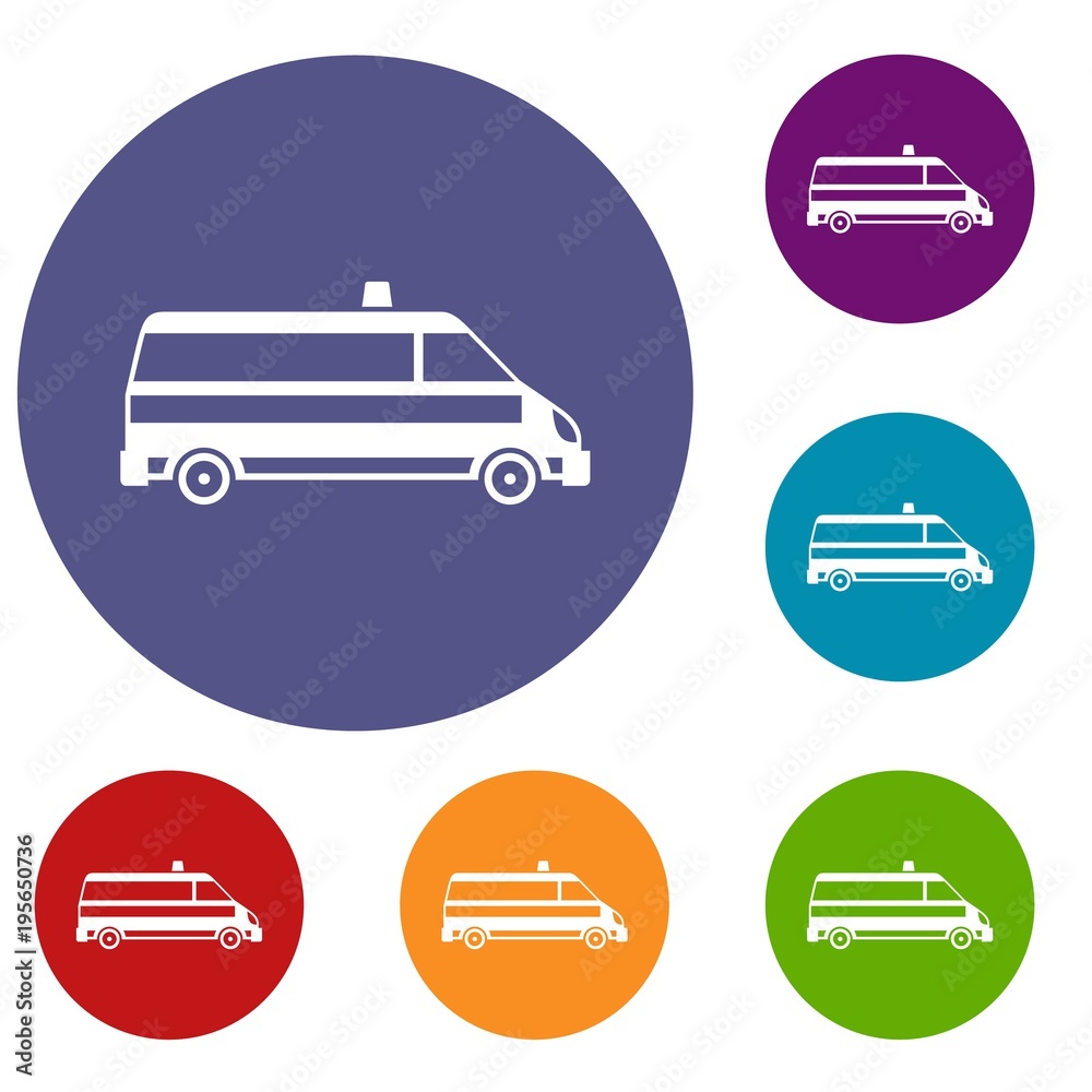 Ambulance car icons set Ambulance car icons set