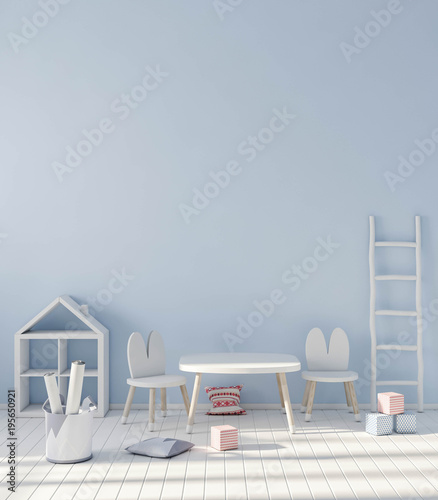 Wall mockup in child room 3d rendering  photo