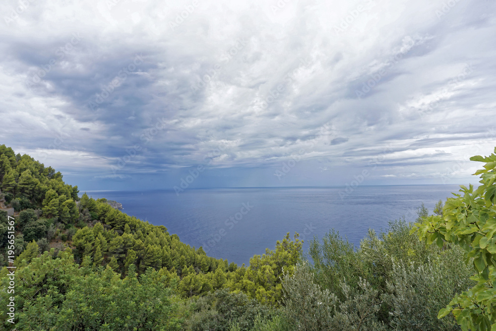 beautiful view from top of the hill on the sea, postcard idyll, Mallorca, Europe beautiful view from top of the hill on the sea, postcard idyll, Mallorca, Europe