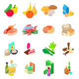 Shop navigation foods icons set, isometric style