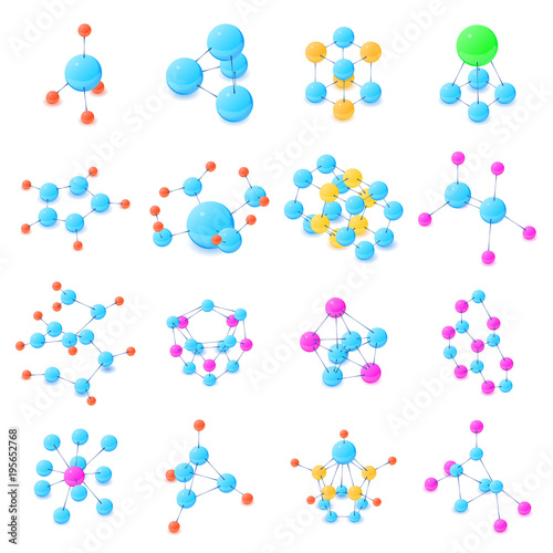 Molecule icons set, isometric style