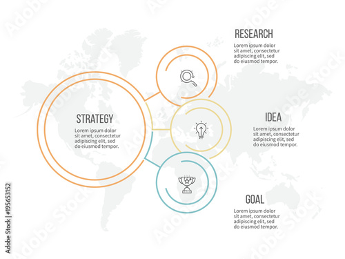Business infographic. Organization chart with 3 options. Vector template. Editable line.