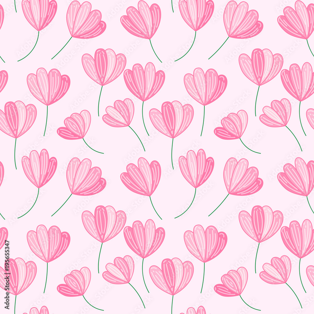 Naklejka Wiosna kwiatu wektorowy bezszwowy wzór na różowym tle