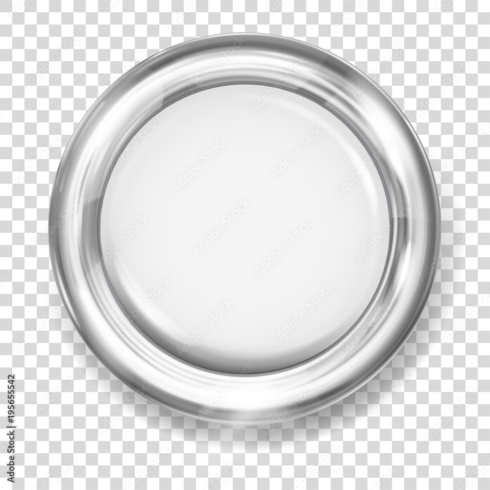 Big white plastic button with silver metallic border Big white plastic button with silver metallic border