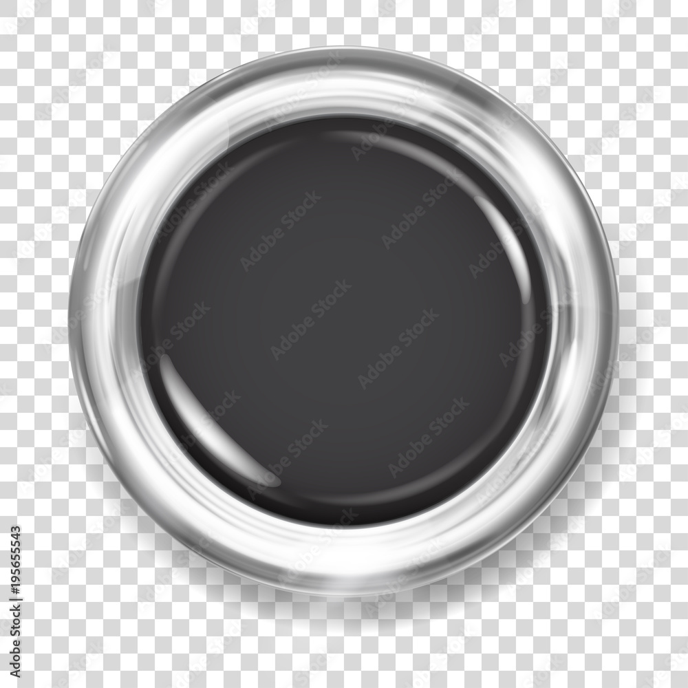 Big black plastic button with silver metallic border Big black plastic button with silver metallic border