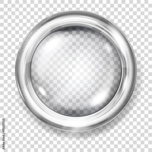 Big transparent glass button with silver metallic border