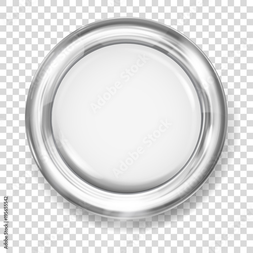 Big white plastic button with silver metallic border