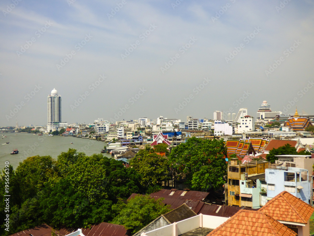 A view of Chao Phraya river and Bangkok's skyline - Thailand