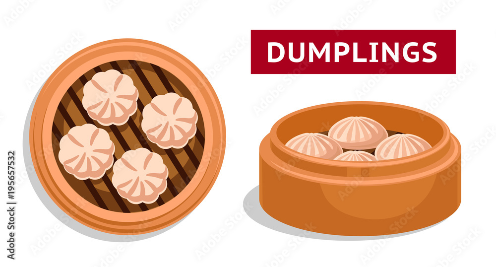 Dumplings. Chinese national dish. Vector flat illustration. Dumplings. Chinese national dish. Vector flat illustration.