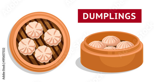 Dumplings. Chinese national dish. Vector flat illustration.