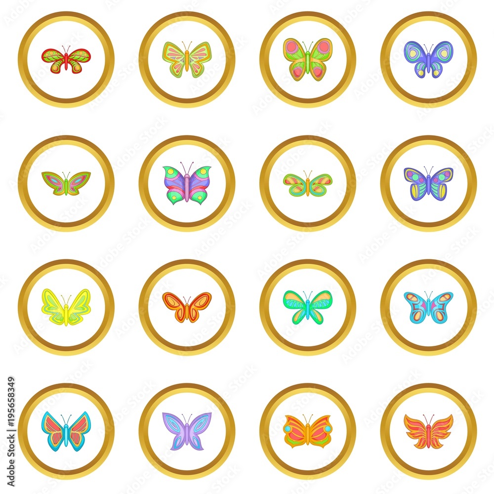 Butterfly fairy icons circle