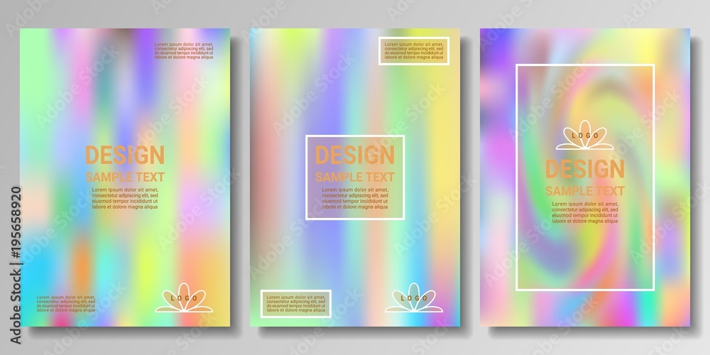 Set of holographic rainbow backgrounds with a liquid pattern. Corresponds to the size of a poster, cover, postcard and other printed matter for business