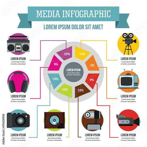 Media infographic concept, flat style