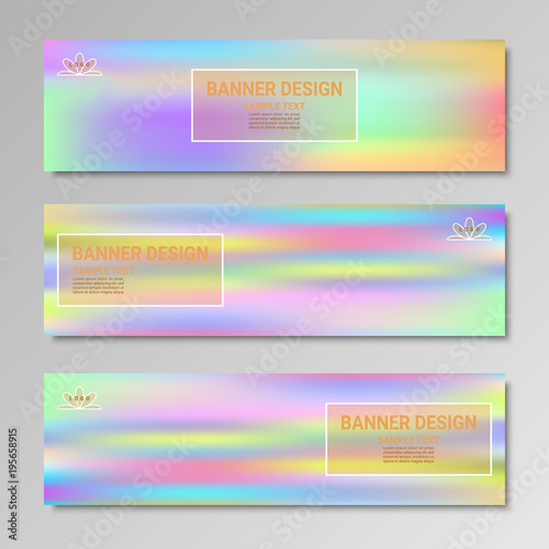 Collection of banners with neon holographic effect. Can be used for advertising  web site heder and any color design