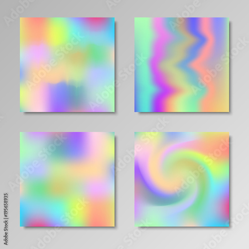 Set of holographic rainbow backgrounds with a liquid pattern. For any modern and retro art works in pastel and neon colors