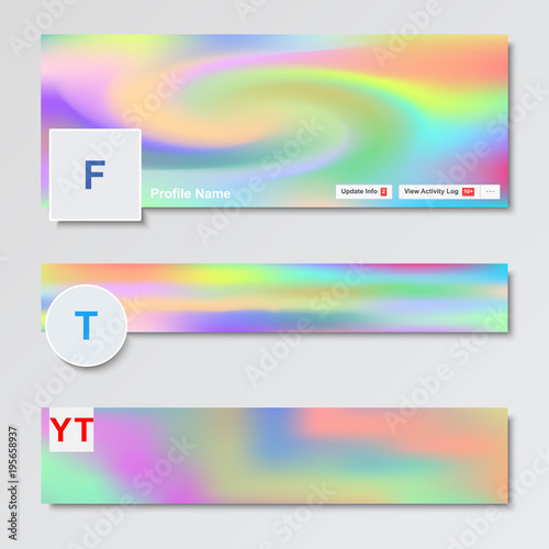 Holographic set social media backgrounds. Designing a personal profile page or company page