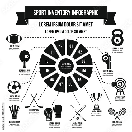 Sport inventory infographic concept, simple style