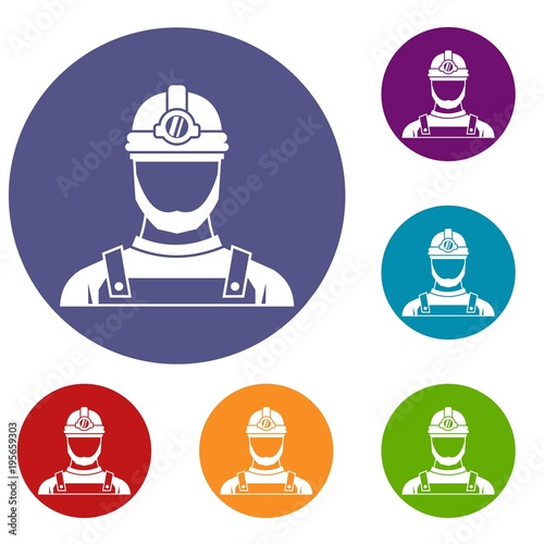 Male miner icons set