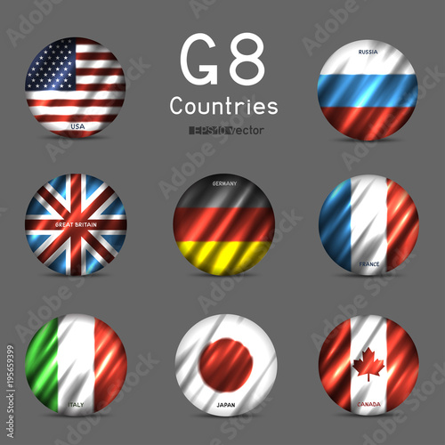 G8 National round flag icon set