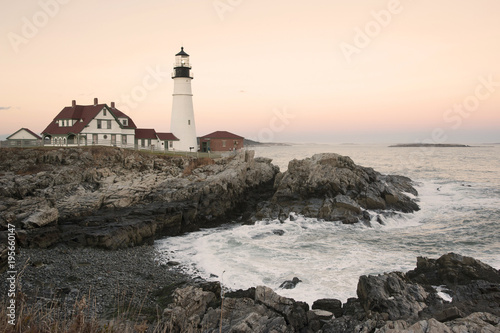 Sun Setting by Portland Lighthouse During Autumn in Maine