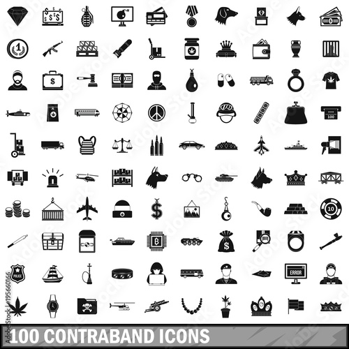 100 contraband icons set, simple style  photo
