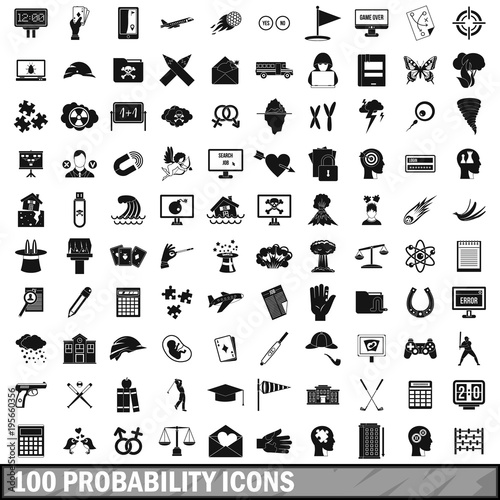 100 probability icons set, simple style 
