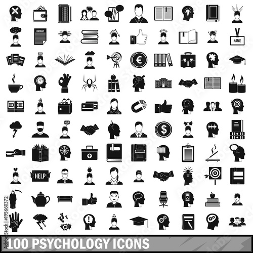 100 psychology icons set, simple style 