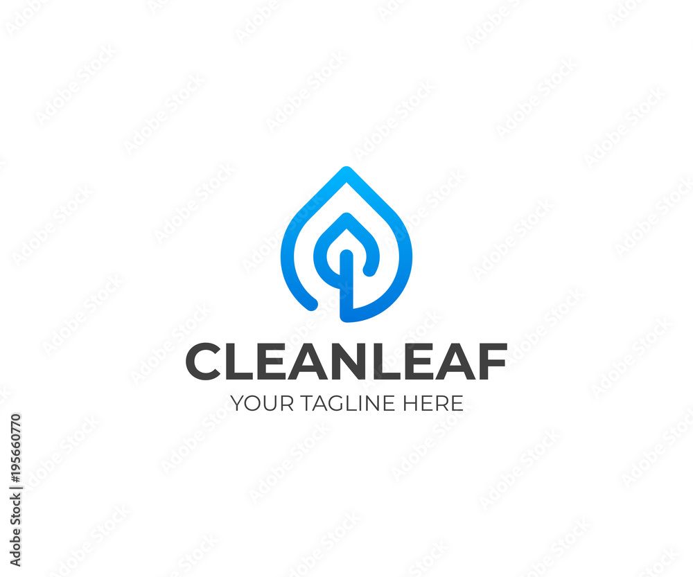 Drop and leaf line logo template. Water droplet and leaves vector design. Waterdrop illustration