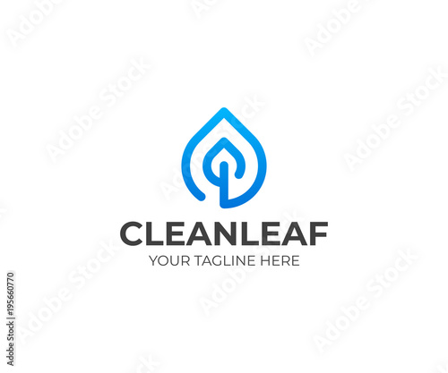 Drop and leaf line logo template. Water droplet and leaves vector design. Waterdrop illustration