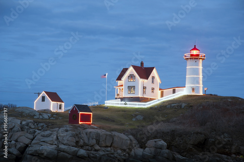 Decorated Nubble Lighthouse Shines Bright for the Holiday Season in Maine photo