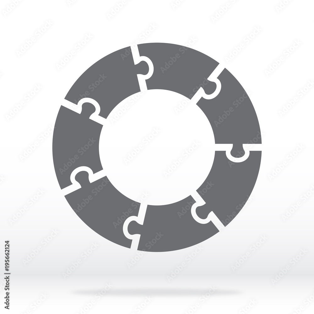 Simple icon circle puzzle in gray. Simple icon circle puzzle of the seven elements. Flat design. Vector illustration EPS10. Simple icon circle puzzle in gray. Simple icon circle puzzle of the seven elements. Flat design. Vector illustration EPS10.