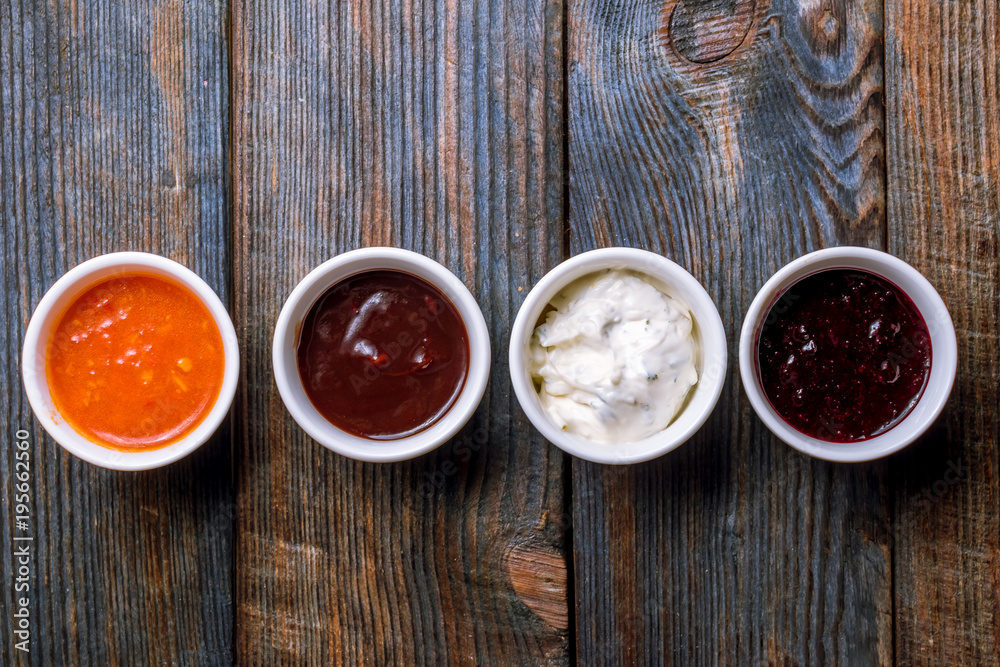 assorted sauces top view assorted sauces top view
