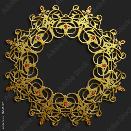 Islamic oriental pattern set, Abstract vector circle ornament collection. Vector muslim background. east ornament, indian ornament, persian motif,3D Wallpaper, banner, web design. Ramadan kareem. Gold