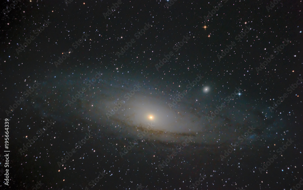 Galaxy andromeda real photo photographed through a telescope with a long exposure