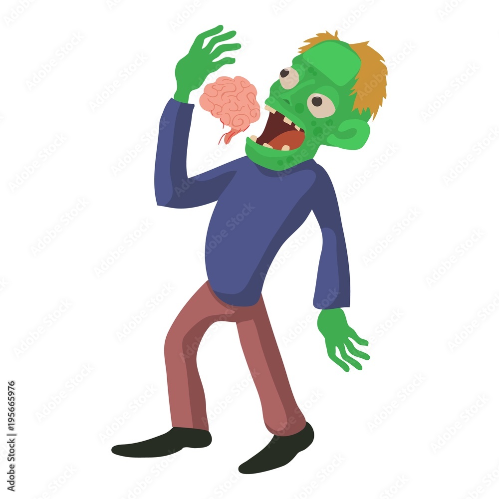 Zombie is eating brains icon, cartoon style