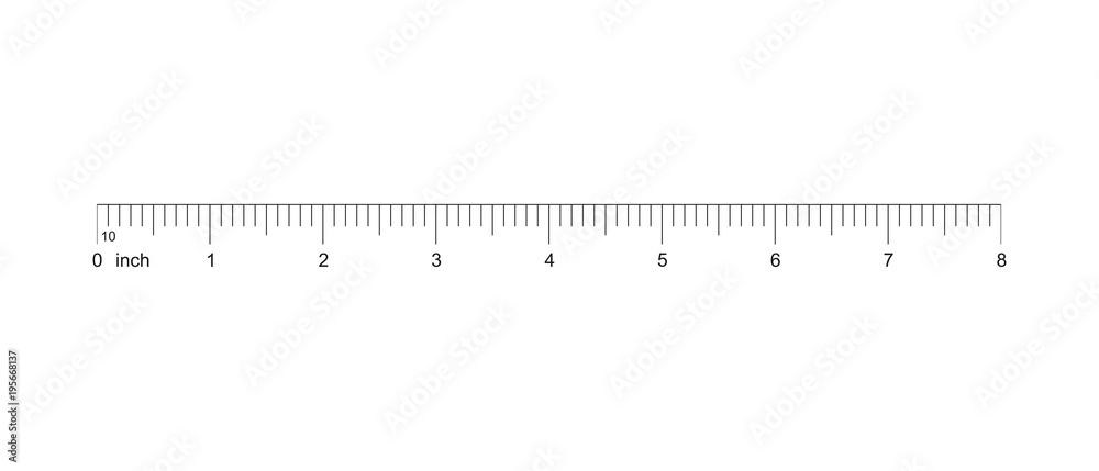 Ruler 8 inch. Measuring tool. Ruler Graduation. Ruler grid 8 inch. Size  indicator units. Metric inch size indicators. 8-inch grid with a division  of 1/10 Vector AI10 Stock Vector