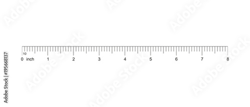 Ruler 8 inch. Measuring tool. Ruler Graduation. Ruler grid 8 inch. Size indicator units. Metric inch size indicators. 8-inch grid with a division of 1/10 Vector AI10