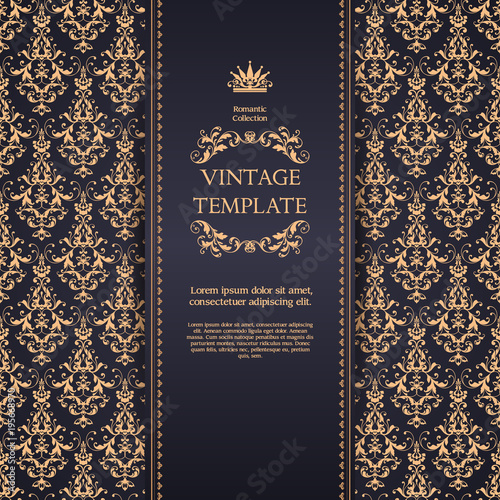 Vintage template with pattern and ornate borders. Ornamental lace pattern for invitation, greeting card, certificate.