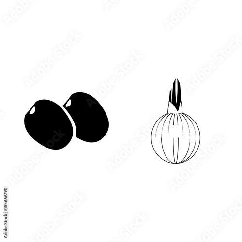 icon Fruits And Vegetables with onions, plum, plums, plum tree and vitamin