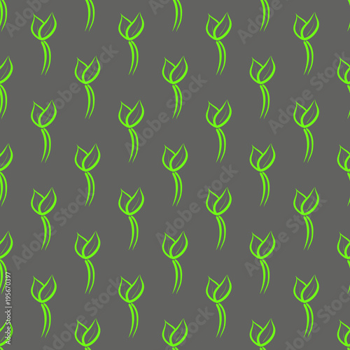 Young green plant with two leaves on gray background seamless pattern
